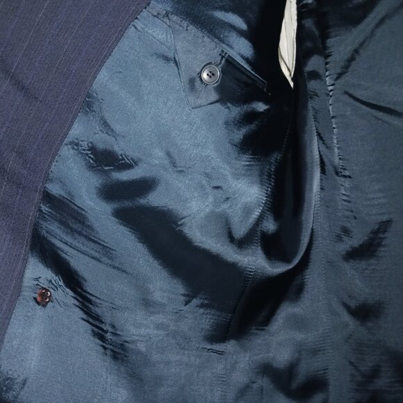 Vintage Yves Saint Laurent Men's Wool Blue Double Breasted Pinstripe Suit 46 - Picture 10 of 12